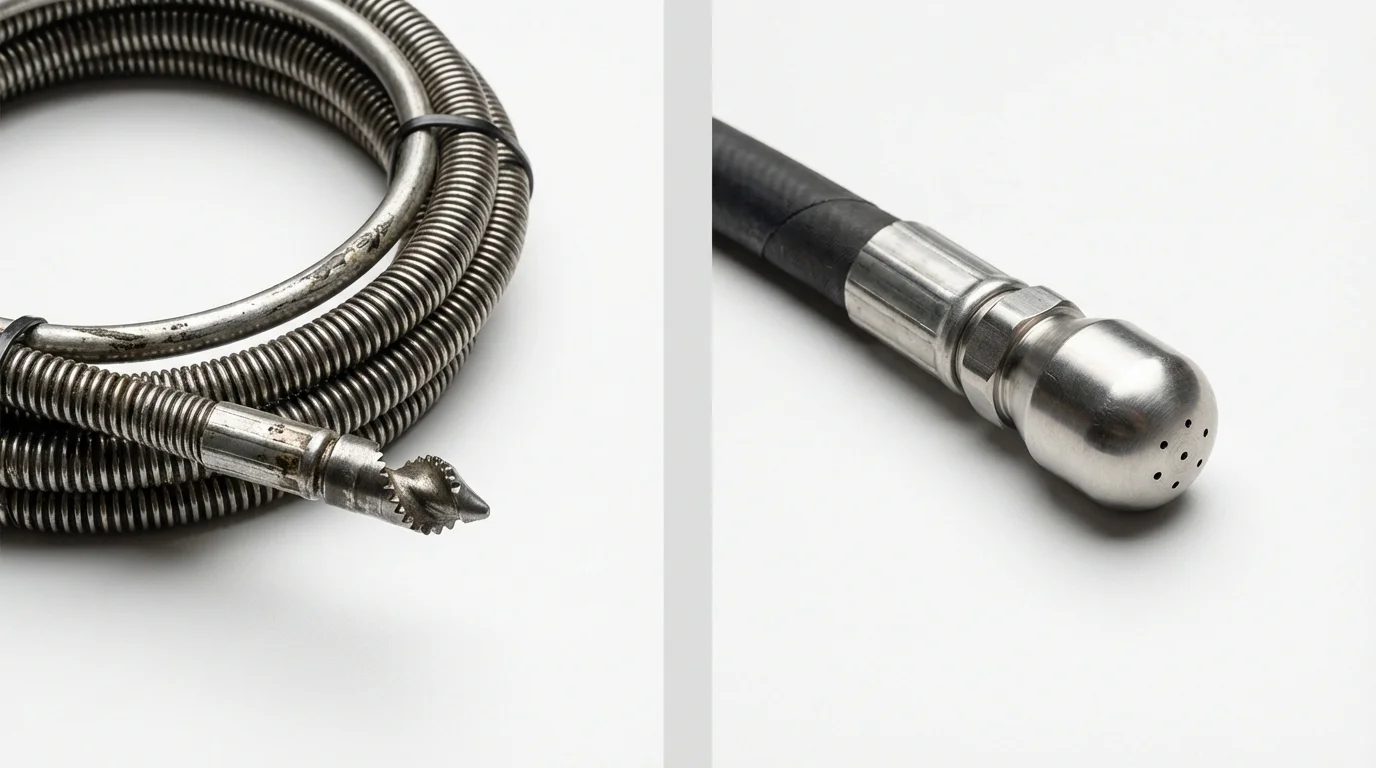 Drain snake cable and hydro jetting nozzle used for drain cleaning in Ardmore, PA