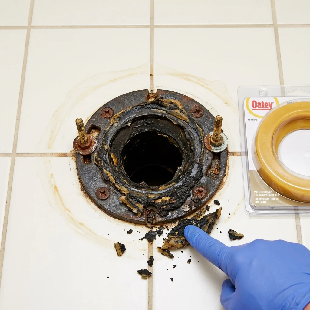Failed wax ring showing water seepage at the base of a toilet in a Ardmore, PA home